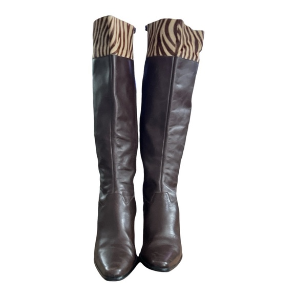 Dark Brown Animal Print Italian Leather Boots Size 10 - Picture 3 of 5